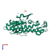 PDB entry 2xh8 coloured by chain, top view.