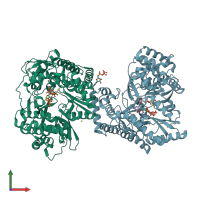 PDB entry 2xi3 coloured by chain, front view.