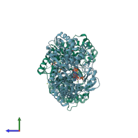 PDB entry 2xi3 coloured by chain, side view.