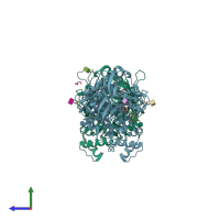 PDB entry 2xi4 coloured by chain, side view.