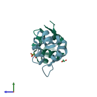 PDB entry 2xi8 coloured by chain, side view.