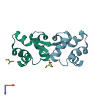 PDB entry 2xi8 coloured by chain, top view.