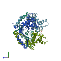 PDB entry 2xig coloured by chain, side view.