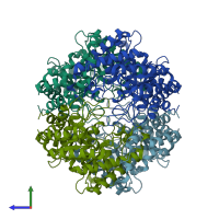 PDB entry 2xim coloured by chain, side view.