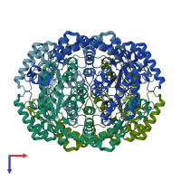 PDB entry 2xim coloured by chain, top view.