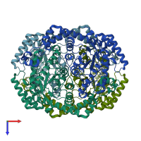 PDB entry 2xin coloured by chain, top view.