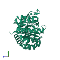PDB entry 2xio coloured by chain, side view.