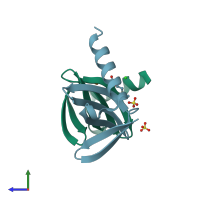 PDB entry 2xiw coloured by chain, side view.