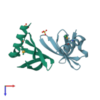 PDB entry 2xiw coloured by chain, top view.