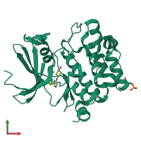 PDB entry 2xj1 coloured by chain, front view.