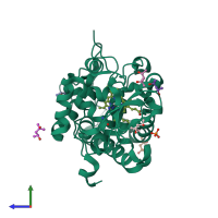 PDB entry 2xj5 coloured by chain, side view.