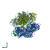 PDB entry 2xja coloured by chain, side view.