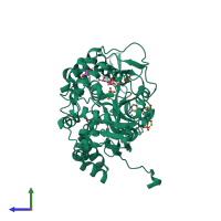 PDB entry 2xjd coloured by chain, side view.