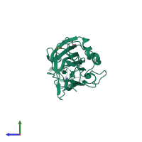PDB entry 2xjq coloured by chain, side view.