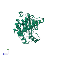 PDB entry 2xk3 coloured by chain, side view.