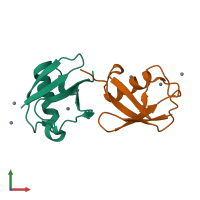 PDB entry 2xk5 coloured by chain, front view.