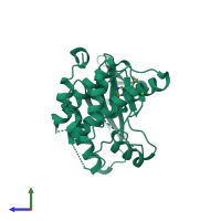 PDB entry 2xk6 coloured by chain, side view.