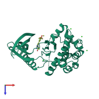 PDB entry 2xkf coloured by chain, top view.