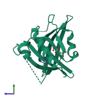 PDB entry 2xkl coloured by chain, side view.