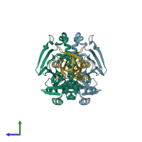 PDB entry 2xko coloured by chain, side view.