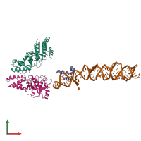 PDB entry 2xkv coloured by chain, front view.