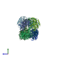 PDB entry 2xlb coloured by chain, side view.