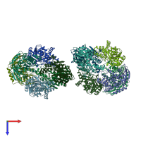 PDB entry 2xlb coloured by chain, top view.