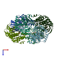 PDB entry 2xlc coloured by chain, top view.