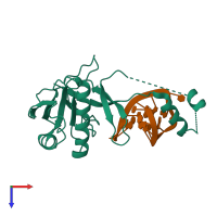 PDB entry 2xlj coloured by chain, top view.