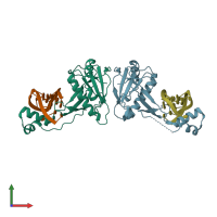 PDB entry 2xlk coloured by chain, front view.