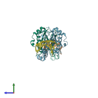PDB entry 2xlk coloured by chain, side view.