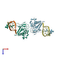 PDB entry 2xlk coloured by chain, top view.