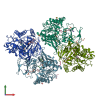 PDB entry 2xlu coloured by chain, front view.