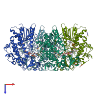 PDB entry 2xlu coloured by chain, top view.