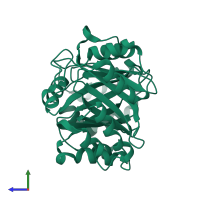 PDB entry 2xly coloured by chain, side view.