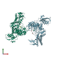 PDB entry 2xm2 coloured by chain, front view.