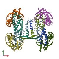 PDB entry 2xma coloured by chain, front view.