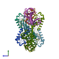 PDB entry 2xma coloured by chain, side view.