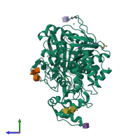 PDB entry 2xmc coloured by chain, side view.