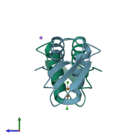 PDB entry 2xmk coloured by chain, side view.