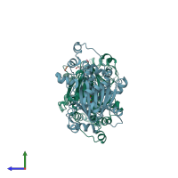 PDB entry 2xml coloured by chain, side view.