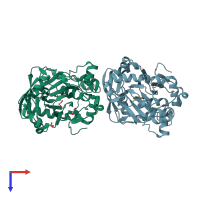 PDB entry 2xml coloured by chain, top view.