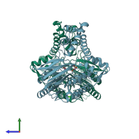 PDB entry 2xmo coloured by chain, side view.