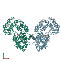 PDB entry 2xmp coloured by chain, front view.