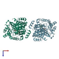 PDB entry 2xmp coloured by chain, top view.