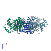 PDB entry 2xmq coloured by chain, top view.