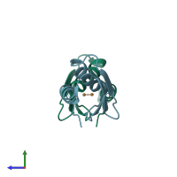 PDB entry 2xmt coloured by chain, side view.