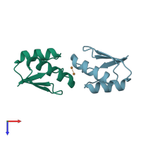 PDB entry 2xmt coloured by chain, top view.