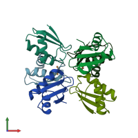 PDB entry 2xmv coloured by chain, front view.