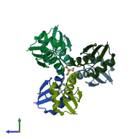 PDB entry 2xmv coloured by chain, side view.